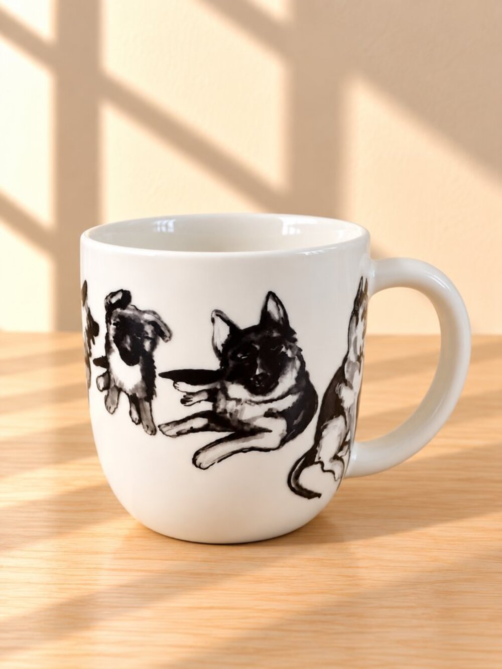 Kultakeramiikka German Shepherd Dog Mug Coffee Cup Scandinavian Ceramic Sketch